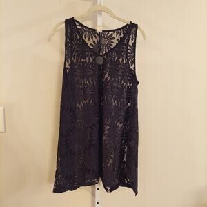 Black Floral Lace Tunic Beach Cover Up OS Whimsigoth Festival Boho